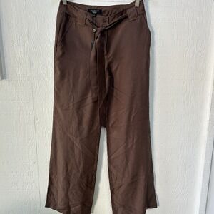 Talbot's Women 100% Silk Pants NWT Size 2 Petite Brown Belted  Heritage Trouser‎